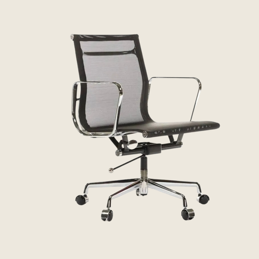 BLACK — EA117 Low Back Mesh Office Chair, front three-quarter view