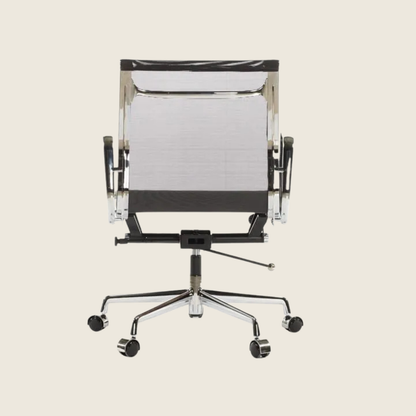 BLACK — EA117 Low Back Mesh Office Chair, close-up detail of the mesh and frame