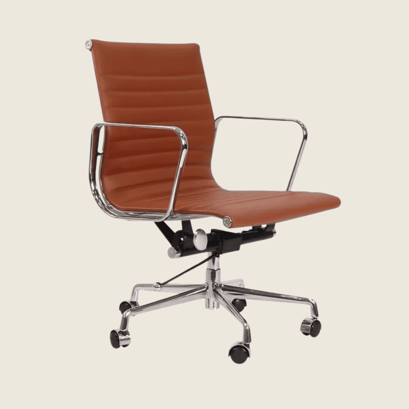 TAN BROWN — EA117 Low Back Thin Pad Ribbed Office Chair, front three-quarter view