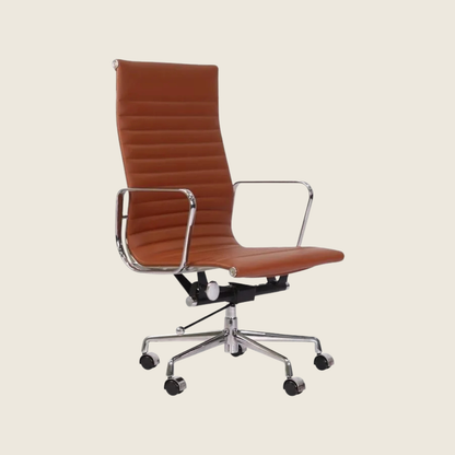 TAN BROWN — EA119 Thin Pad High Back Leather Executive Chair, front three-quarter view