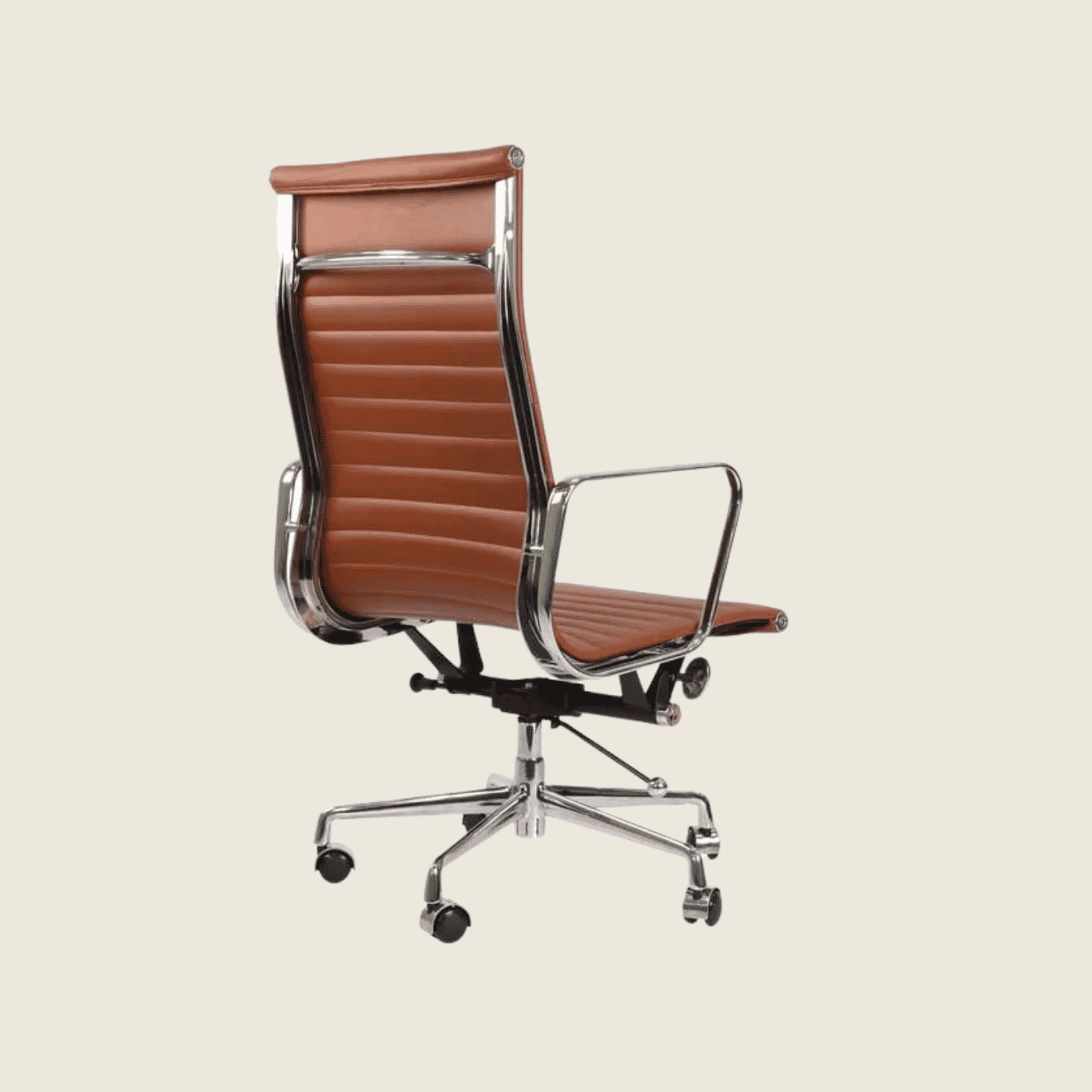 TAN BROWN — EA119 Thin Pad High Back Leather Executive Chair, close-up detail of the upholstery and frame
