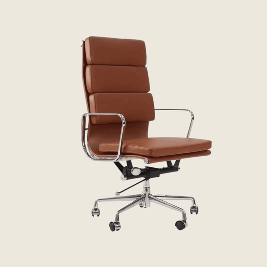 TAN BROWN — EA219 Soft Pad Leather Executive Chair, front three-quarter view