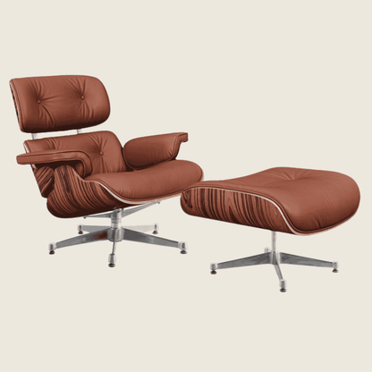 TAN BROWN / Chrome — Rosewood Lounge Chair & Ottoman, chair and ottoman shown together, side profile