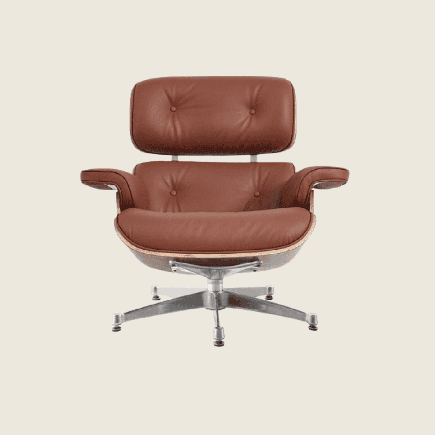 TAN BROWN / Chrome — Rosewood Lounge Chair & Ottoman, three-quarter angled view of the chair