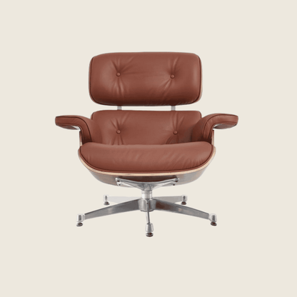 TAN BROWN / Chrome — Rosewood Lounge Chair & Ottoman, three-quarter angled view of the chair
