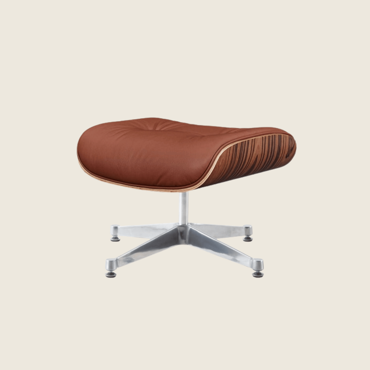 TAN BROWN / Chrome — Rosewood Lounge Chair & Ottoman, rear three-quarter view