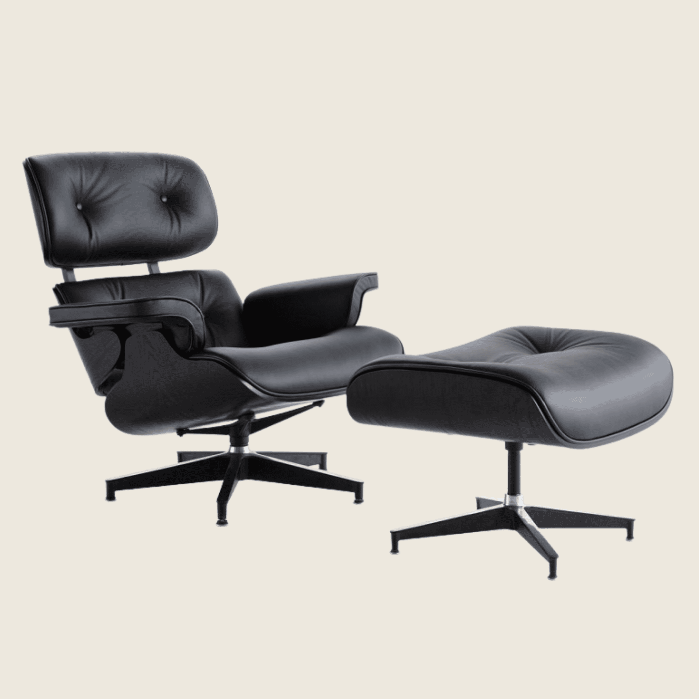 Eames Style Ebony Ashwood Black Lounge Chair & Ottoman – Black, chair and ottoman shown together, side profile