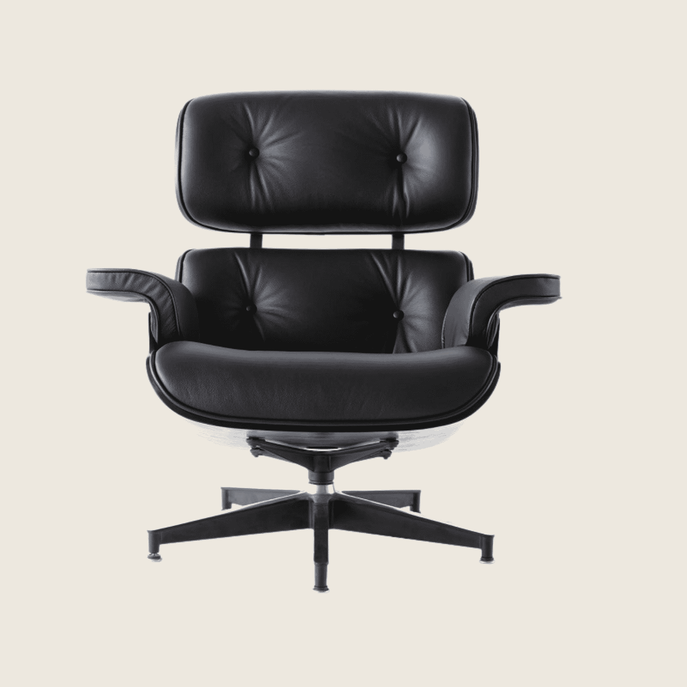 Eames Style Ebony Ashwood Black Lounge Chair & Ottoman – Black, three-quarter angled view of the chair