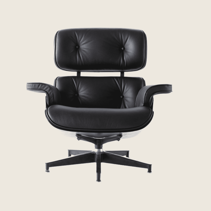 Eames Style Ebony Ashwood Black Lounge Chair & Ottoman – Black, three-quarter angled view of the chair