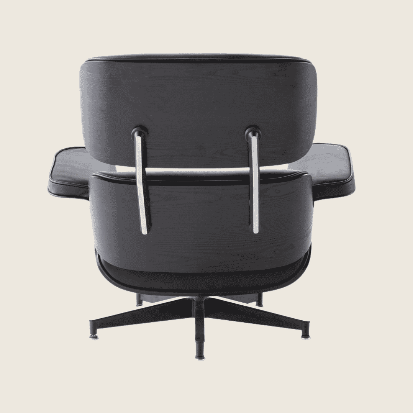 Eames Style Ebony Ashwood Black Lounge Chair & Ottoman – Black, rear three-quarter view