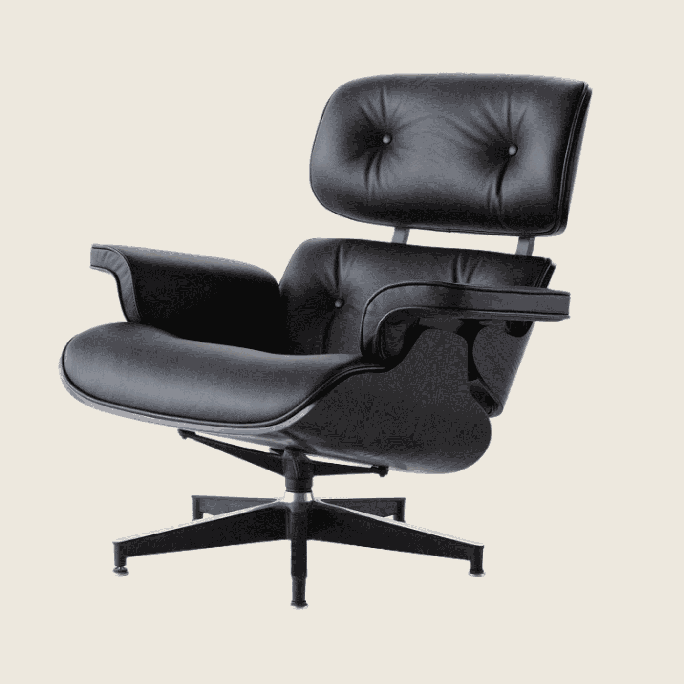 Eames Style Ebony Ashwood Black Lounge Chair & Ottoman – Black, three-quarter angled view of the ottoman