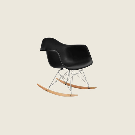 Mid-Century Modern Eames RAR Rocking Armchair – Black, front three-quarter view