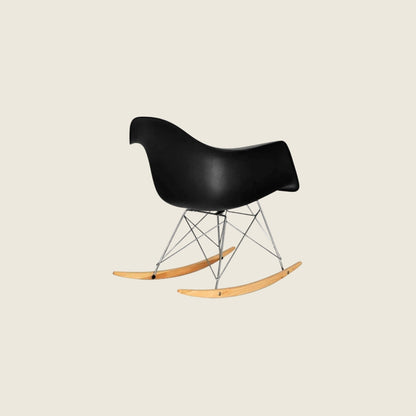 Mid-century RAR rocking armchair in black, side profile view