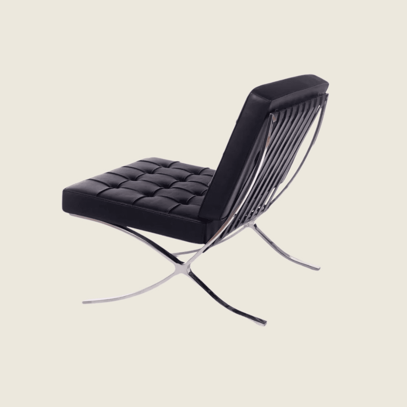 Black — Barcelona Pavilion Style Lounge Chair, close-up detail of the upholstery and frame