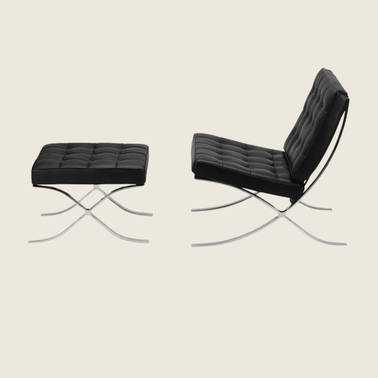 BLACK — Barcelona Chair & Ottoman, chair and ottoman shown together, side profile