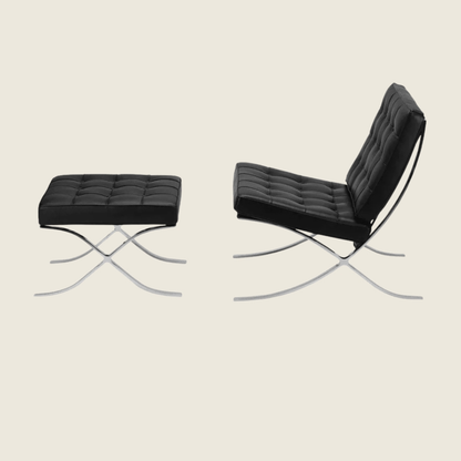 BLACK — Barcelona Chair & Ottoman, chair and ottoman shown together, side profile