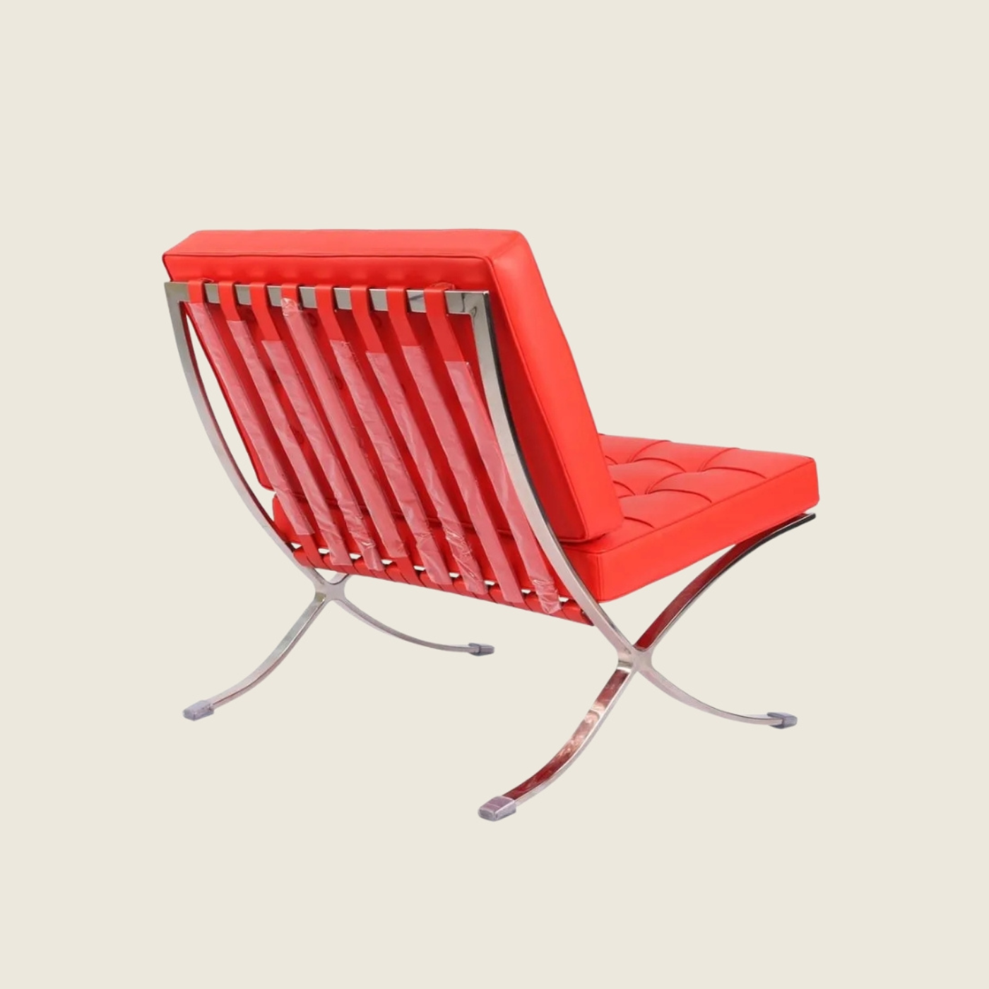 Red — Barcelona Pavilion Style Lounge Chair, close-up detail of the upholstery and frame