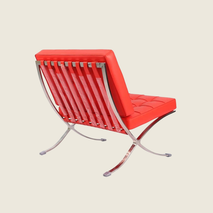 Red — Barcelona Pavilion Style Lounge Chair, close-up detail of the upholstery and frame