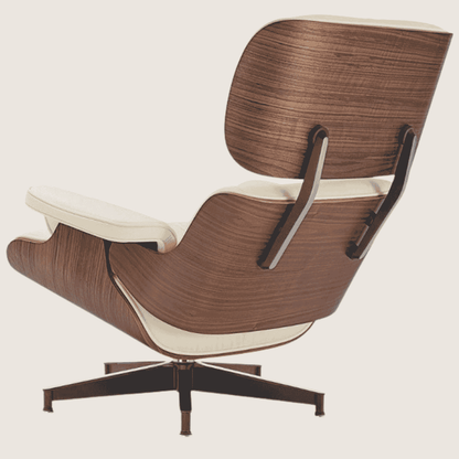 Tall (93cm) — Ivory leather, Walnut shell, chair rear three-quarter view