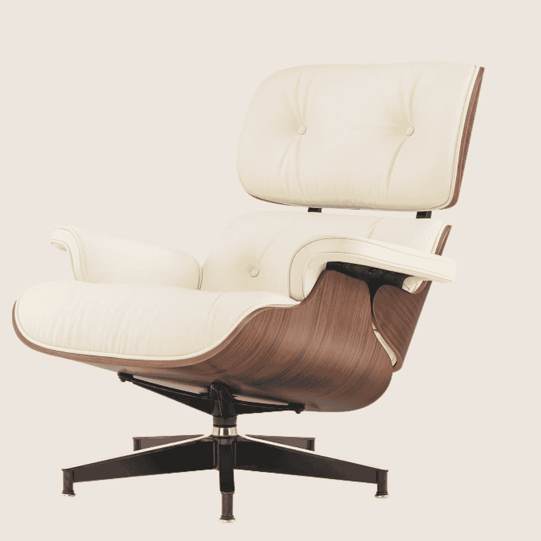 Tall (93cm) — Ivory leather, Walnut shell, chair front three-quarter view