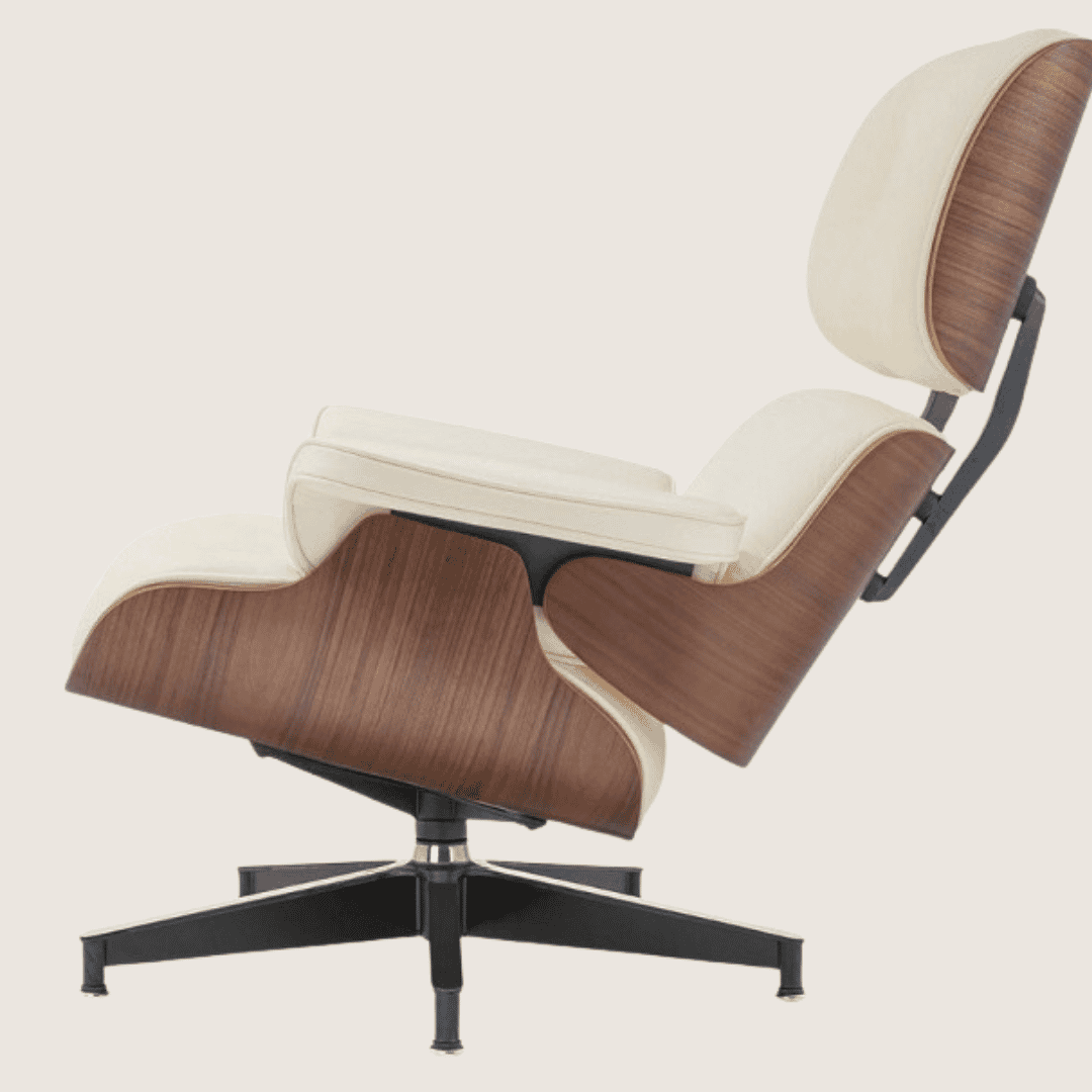 Tall (93cm) — Ivory leather, Walnut shell, chair side profile