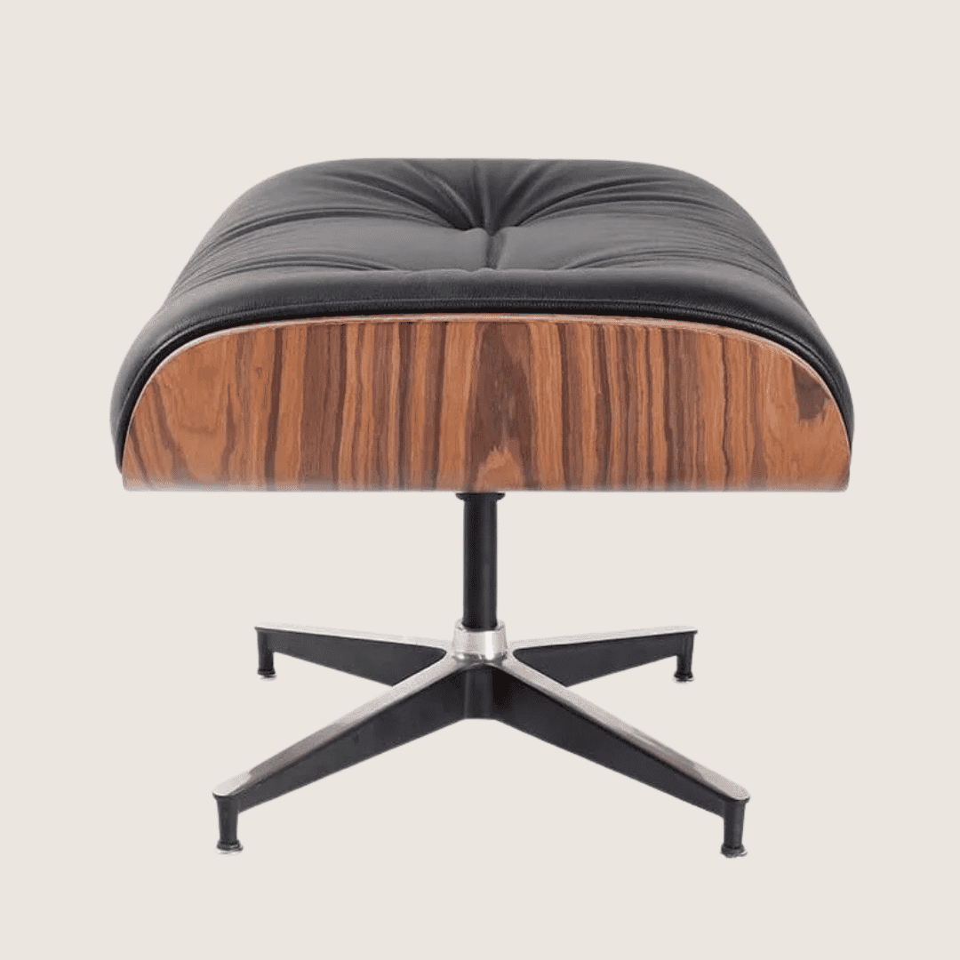 Tall (91cm) — Black leather, Light Rosewood shell, ottoman front view