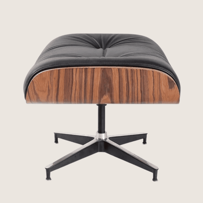 Tall (91cm) — Black leather, Light Rosewood shell, ottoman front view