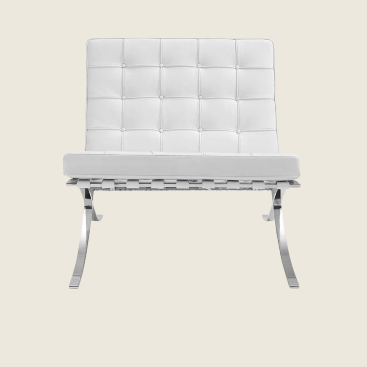 White — Barcelona Style Chair & Ottoman, three-quarter angled view of the chair