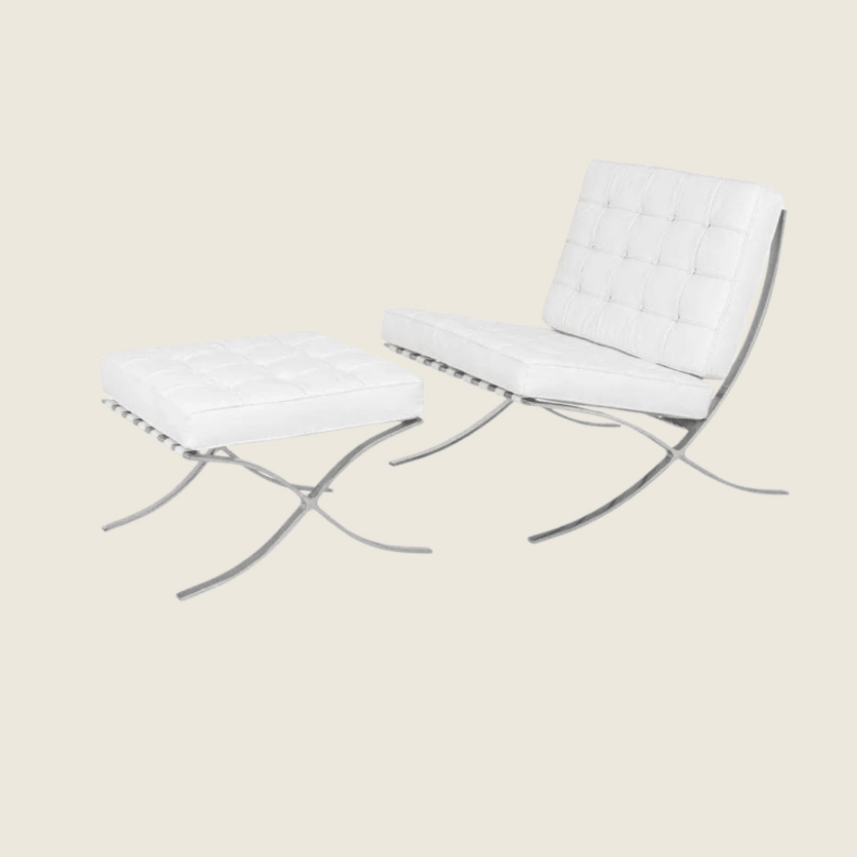 White — Barcelona Style Chair & Ottoman, chair and ottoman shown together, side profile
