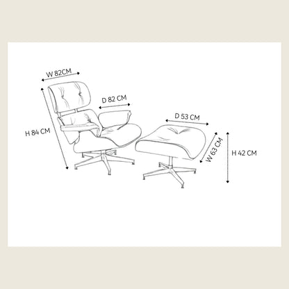 Eames Inspired  Light Rose Wood Lounge Chair & Ottoman – Black & Chrome Base